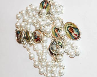 Servite rosary Our Lady of The seven sorrows White Pearl beads mater dolorosa chaplet of seven sorrrows dolor rosary