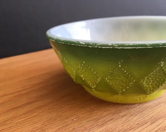 Green Ombre Anchor Hocking/ Fire King Kimberly Diamond Pattern Cereal Bowl 1960's