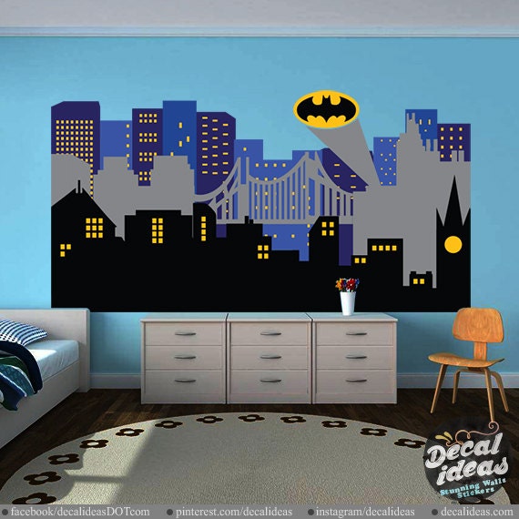 superhero city skyline wall decal nursery wall decals large