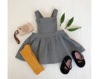 Gray Pinafore dress Girls linen pinafore dress Juliette Pinafore dress Gray pinafore dress Baby pinafore toddler pinafore Girls dress
