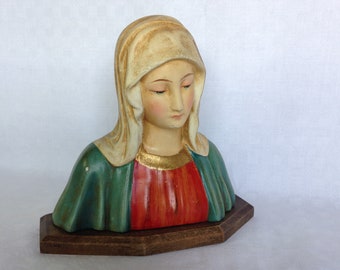 Virgin Mary, Virgin Mary Statue, Antique, French, Plaster Bust, Christian Home Decor, Church Statue, Mary Statue, Christian Statue