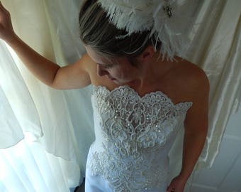 Vintage Wedding Gown & Jacket - Beaded Strapless Wedding Dress with Bolero Jacket - Size 10 Wedding Dress - Vintage Bridal Gown