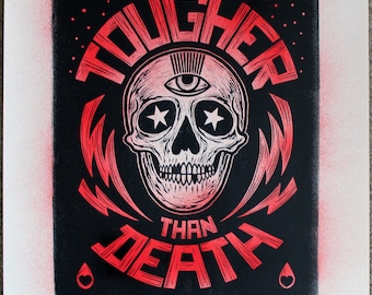Tougher Than Death - Number 3. Lino print on hand painted Japanese paper.