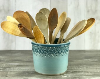 Utensil holder: Ceramic utensil crock blue ombre utensil holder porcelain large utensil crock blue kitchen decor blue kitchen accessories