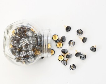 Black and White Stripe Thumb Tacks Push Pins Thumbtacks Bulletin Board Black and White Office Supplies Dorm Room Decor Stripes / Set of 20