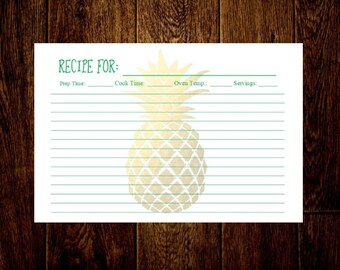 Recipe cards, Personalized recipe cards, Recipe tabs, Recipe dividers, Recipe tab dividers, Custom Recipe cards, Pineapple design