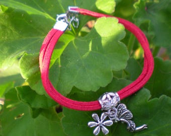 Girl BRACELET in red suede with "Elf" Silver Pendant