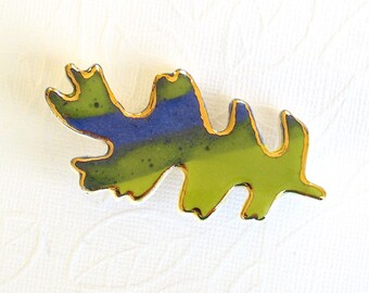SALE! Oak Leaf Brooch. Greenery. Sapphire Blue. Ceramic. Porcelain Clay. 22K Gold. Lime Green. Olive. Cobalt Blue. Royal Blue. OOAK. Autumn