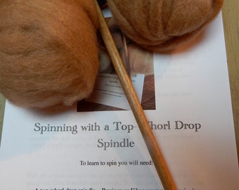 Drop Spindle 12" 2.5 inch Top Whorl Learn to Spin Kit with a Drop Spindle and 1 Ounce Ball of Baby Soft Alpaca