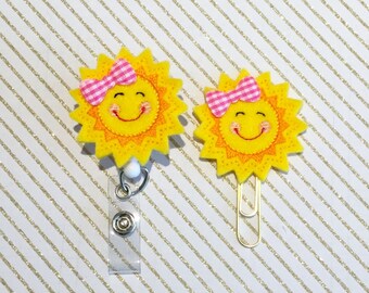 Sun Sunshine Felt Paperclip l Badge Reel ID Holder l Magnet l Brooch Pin l Planner Clip ID Lanyard Planner Accessories (1266)