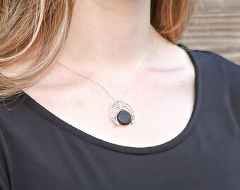 Selene, Crescent diffuser necklace, essential oil necklace, silver crescent moon necklace, lava necklace, silver diffuser necklace, Diffuser