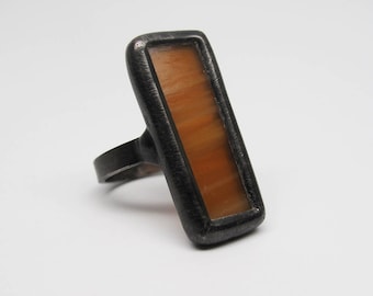 Butter Rum - Sterling Silver Stained Glass Ring - Size 7.5