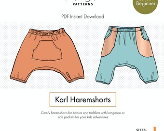 Digital Kids harem shorts sewing pattern PDF Instant Download - ZanziBach Patterns KarlHaremshorts