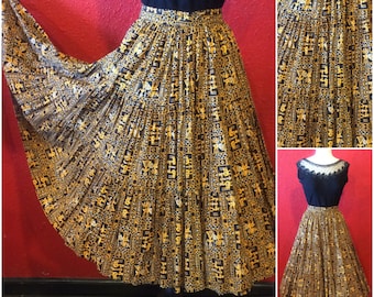 1950s Novelty Print Cotton Circle Skirt 3 Tier Extra Full
