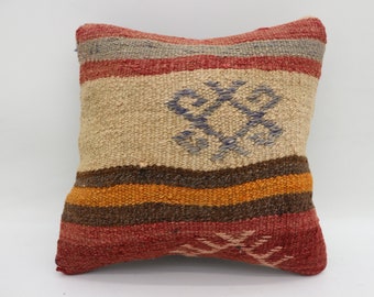 Kelim Kissen, 12x12 Turkish Kilim Pillow, Woven Pillow, Striped, Multicolor, Throw Pillow, Cushion Cover, Handmade Kilim Pillow SP3030-578