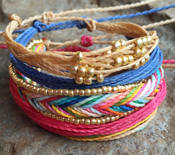 Set of 5 string bracelets stackable bracelet wax string