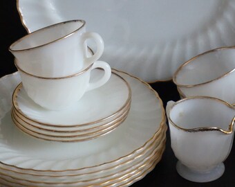 Vintage, Set of Fireking Milkglass Dinnerware