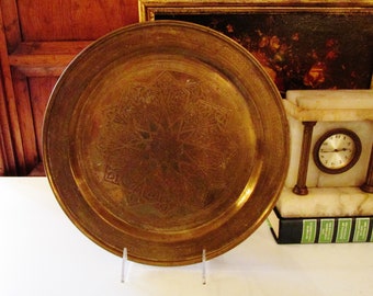 Vintage Ornate Brass Tray, Round Tray, Hollywood Regency, Brass Tray, Boho Chic, Bar Tray