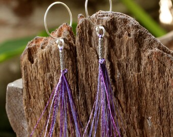 Purple cotton dangle earrings
