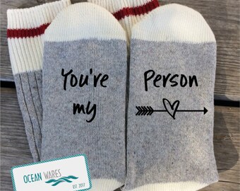 SUPER SOFT Novelty Word Socks, Grey's Anatomy, You're my person, gift for her, Word socks, novelty socks, personalized socks