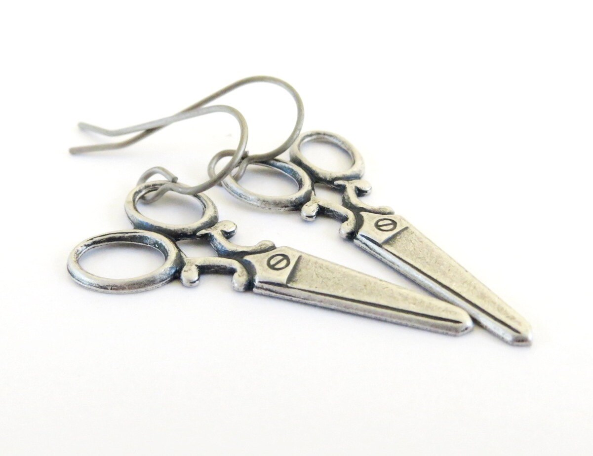 Steampunk Scissor Earrings Sterling Silver Ox Finish Medium