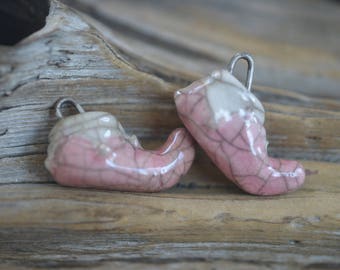 Elf Shoes- Handmade Porcelain Raku Bead Pair