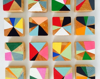 PINWHEELS #2 is an Original Modern Abstract Painting Wood Block Sculpture - Commercial Art Installation - d. Elizabeth Studios