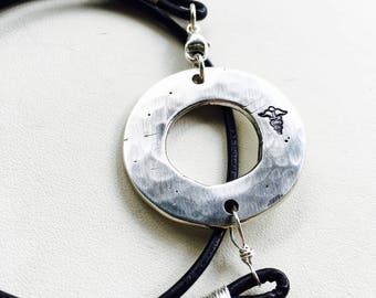 Medical Alert Bracelet, Medical ID Bracelet, Leather Wrap Bracelet, Circle Charm Bracelet, Personalized Bracelet, Silver Circle Bracelet