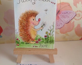Hedgehog Painting, Cute Hedgehog Painting, Mini Hedgehog Painting, Hedgehog Gift, Hedgehog Lover, Miss You Gift,Mantel Decor.