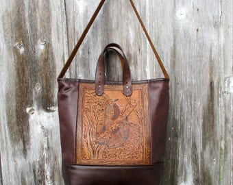 Woodpecker Bag made with Vintage Tooled Leather by Stacy Leigh