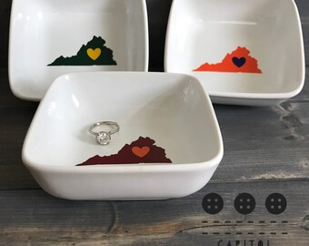 Virginia College Gift - Jewelry Ring Dish - VCU - JMU - Virginia Tech- UVA - William & Mary - College Graduation - High School Graduation