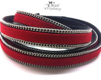 20cm cord flat faux leather suede red chain BRACELET creating 10 x 2.8 mm