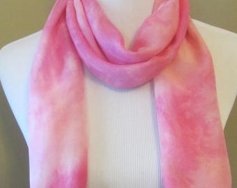 Hand dyed pink and white silk and wool scarf -
