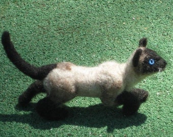 Needle Felted Cat / Siamese by Fiber Artist GERRY Poseable