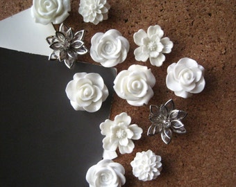 Pretty Thumbtacks, White Push Pins, 12 pcs Pushpins, Bulletin Board Tacks, White Wedding Decor, Gifts, Housewarming Gift