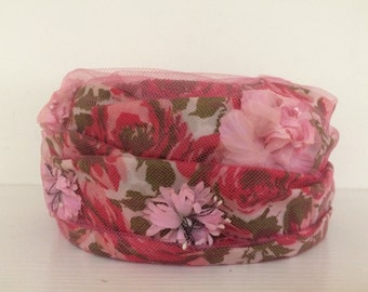 Pink Floral Pillbox Hat - Beresford Vintage Formal Hat