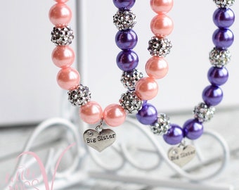 Super Sparkle Big sister Necklace. Sister gift. Little girl gift. New baby gift. Big sister gift.