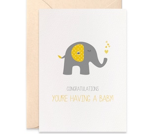 Pregnancy Card, You're Having a Baby Card, Grey Yellow Elephant, Congratulations You're Pregnant, Congratulations New Baby Card, BBY004
