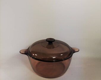 Vintage Glass Pyrex Corning Visions 4.5 Liter Casserole With Lid Amber