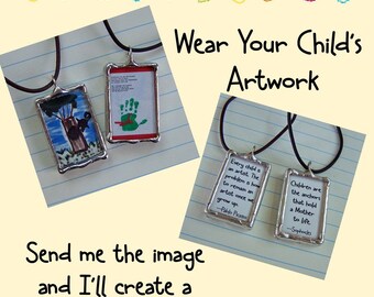 Soldered Art Charm, Yours or Your Child's Artwork, Personalized Art Charm, Glass Necklace, Custom Made, Memory Keepsake, Memorial