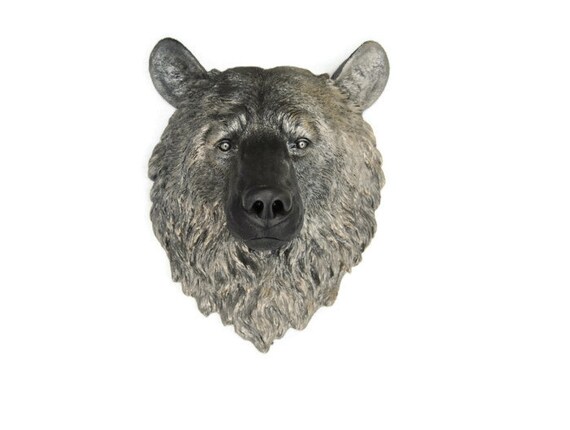 animated plush bear head with wall mount