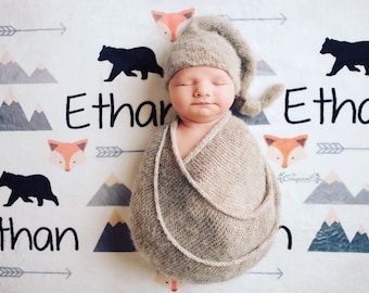 SALE! Personalize baby blanket, baby name blanket, black bear blanket, fox blanket, tribal blanket, baby boy blanket, mountain blanket