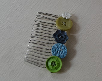 Handmade Vintage Button Flowers Hair Comb