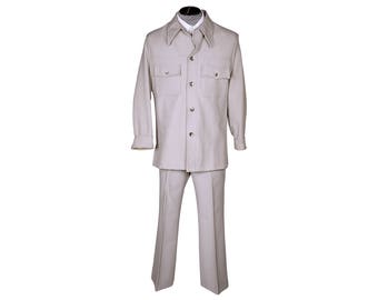 Vintage 1970s Mens Leisure Suit Grey Polyester Size M L