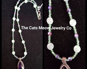 Beaded necklace with Amethyst Pendant