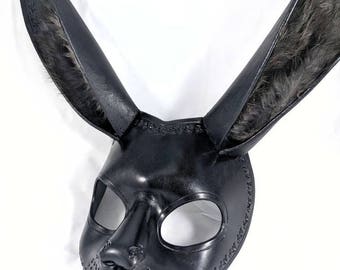Ready to Ship Black Bunny Rabbit Leather Handmade Mask