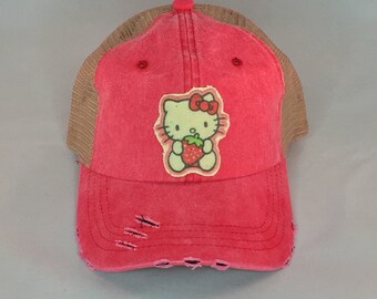Hello Kitty patch on Pink Trucker hat