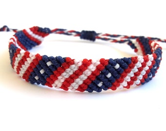 USA flag Bracelet, 4th of July Macrame Bracelet, Independence Day Bracelet