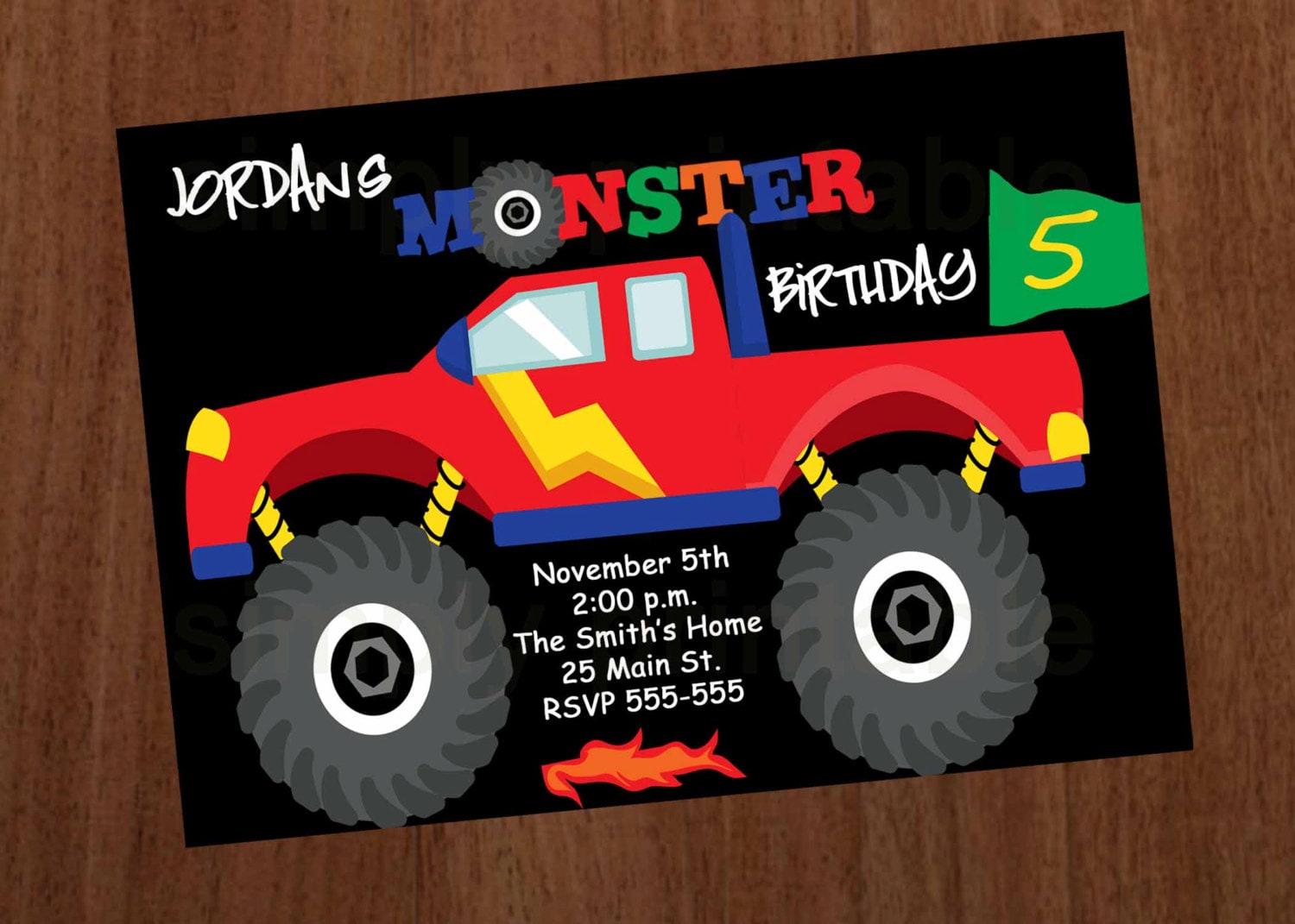Monster Truck Boys Birthday Invitation