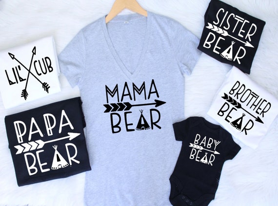 ALL SIZES Customizable Colors mama bear baby bear lil cub papa bea